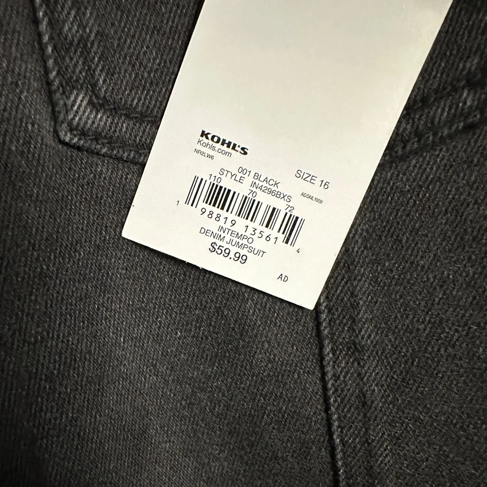 Women’s Intempo Black Washed Belted Denim Jumpsuit Size 16 NWT - Picture 11 of 14